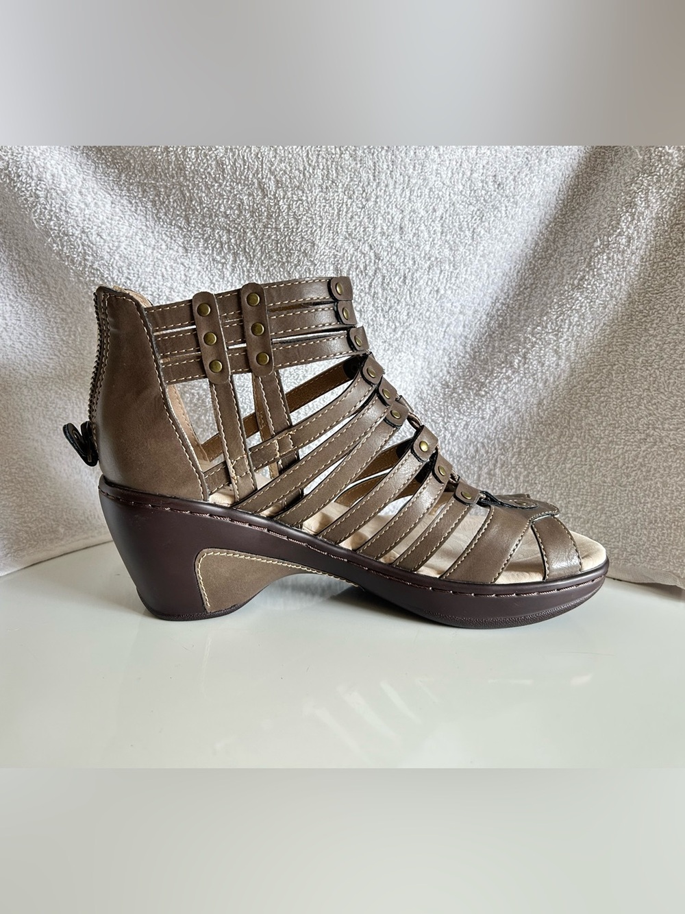 Taupe Strappy Gladiator Heel Sandal Memory Foam
